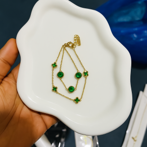 Double emerald steel bracelet