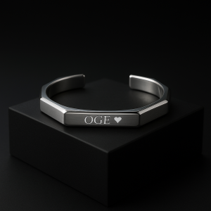 Engraved silver hexagon bracelet