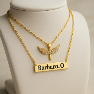 Engraved gold double wasps necklace