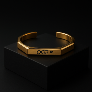 Engraved gold hexagon bracelet