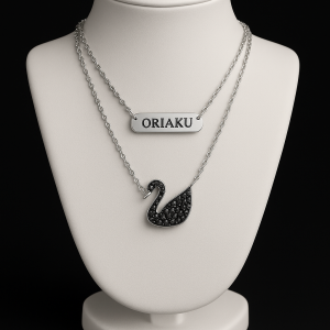 Engraved silver double swan necklace