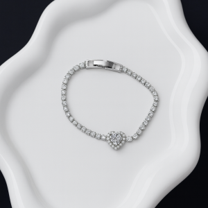 Zirconia heart tennis silver bracelet
