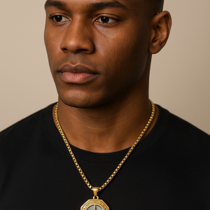 Stainless Benz silver and gold male necklace 002