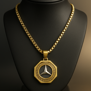 Stainless Benz silver and gold male necklace 002