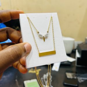 Engraved gold double wasps necklace