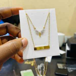 Engraved gold double wasps necklace with paper box