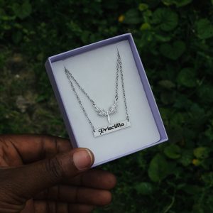 Engraved silver double wasps necklace