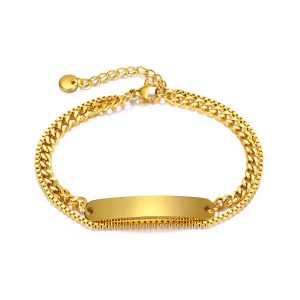 Engraved double step gold bracelet
