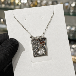 Engraved silver white locket necklace with paper box