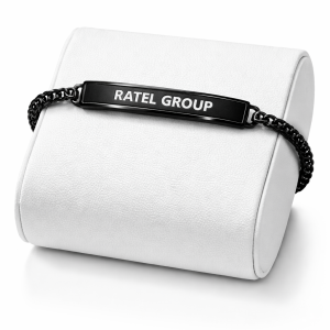 Engraved black brush bracelet with paper box