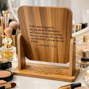 Engraved wooden mirror