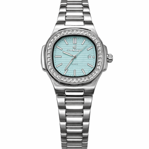 Chaxigo silver blue diamond cut face watch