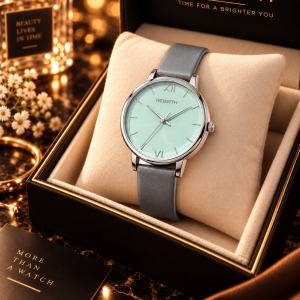 Rebirth ash leather blue face watch