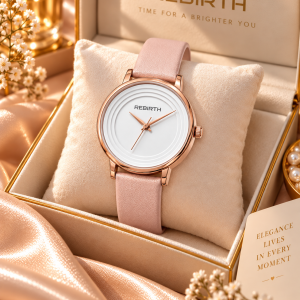 Rebirth plain peach leather watch