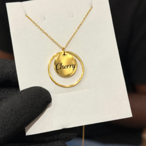 Engraved unique circle necklace with paper box