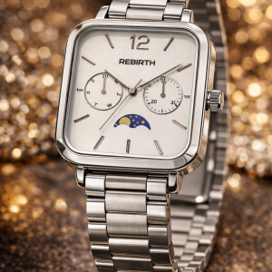 Rebirth Adolfo Silver white face watch with box