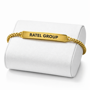 Engraved gold brush bracelet with paper box