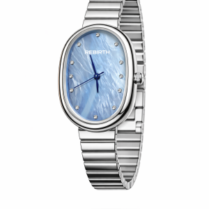 Rebirth silver blue face watch boxed