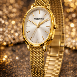 Rebirth gold white face watch with box 001
