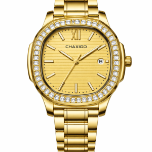 Chaxigo diamond tank face gold watch male boxed