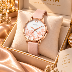 Rebirth peach rose leather watch