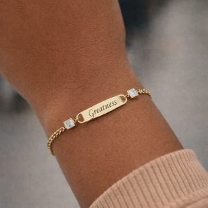 Engraved mini Cuban gold white bracelet