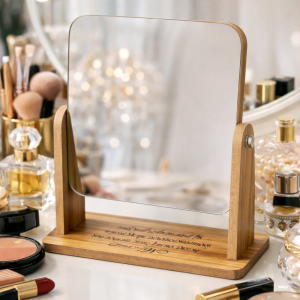 Engraved wooden mirror