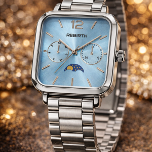 Rebirth Adolfo Silver blue face watch with box