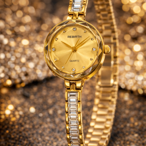 Rebirth stoned gold watch with box