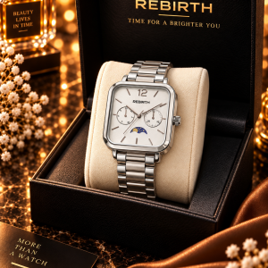 Rebirth Adolfo Silver white face watch.