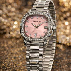 Rebirth stoned silver watch with box