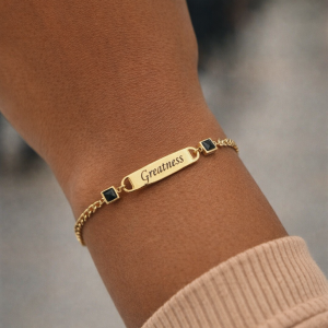 Engraved mini Cuban gold black bracelet