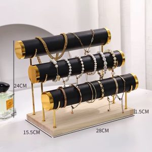 3 step black leather bracelet display