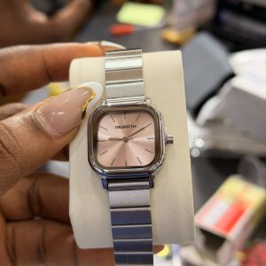 Rebirth silver square pink face watch