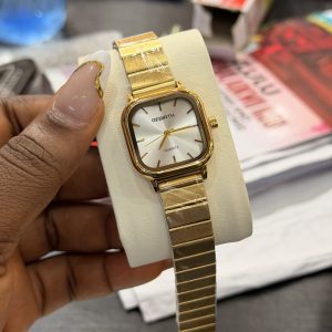 Rebirth gold square white face watch