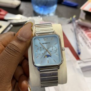 Rebirth Adolfo Silver blue face watch with box
