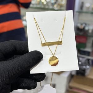 Engraved circle double step necklace with paper box