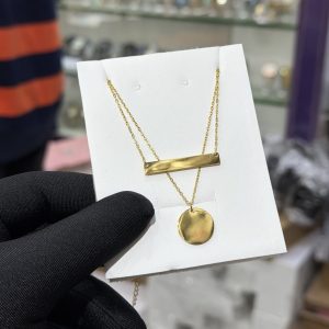 Engraved circle double step necklace with paper box