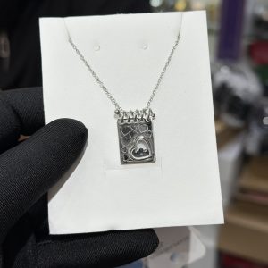 Engraved silver black locket necklace with paper box