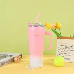 Engraved pink and white tumbler