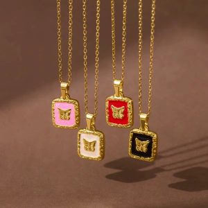 Dainty black butterfly necklace