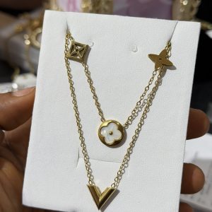 Dainty gold Lv necklace