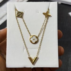 Dainty gold Lv necklace