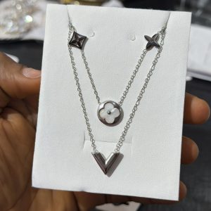 Dainty silver Lv necklace