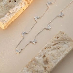 Dainty 5 butterfly silver necklace
