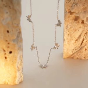 Dainty 5 butterfly silver necklace