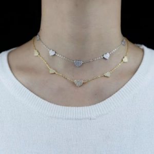Dainty 5 heart gold necklace