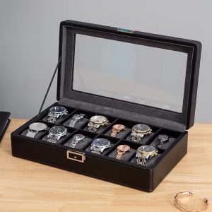 Luxury leather 12 slot watch box