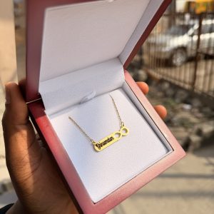 Engraved small infinity steel necklace with paper box