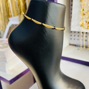 Gold black ball anklet